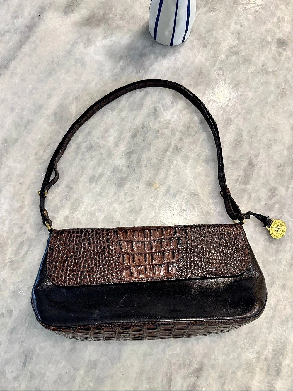 Vintage Brahmin Tuscan Flap Baguette Croc-Embossed Leather Shoulder Bag